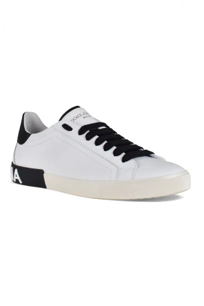 Dolce & Gabbana Portofino Leather Sneakers With Rubberized Logo Shoes In White