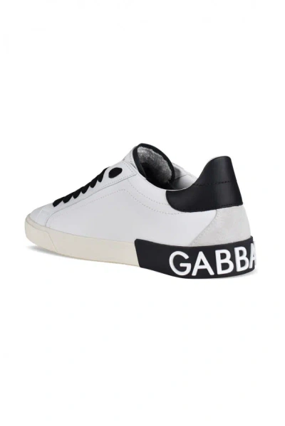 Dolce & Gabbana Portofino Leather Sneakers With Rubberized Logo Shoes In White
