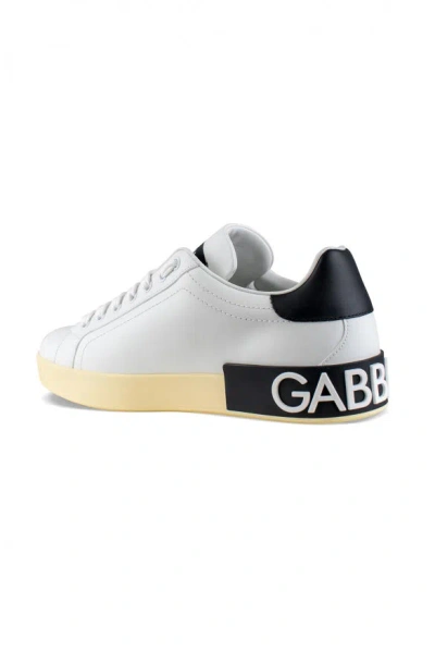 Dolce & Gabbana Calfskin Nappa Portofino Sneakers With Dg Logo Print In White