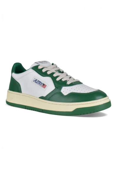 Autry White And Green Two-tone Leather Medalist Low Sneakers In Green