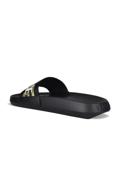 Versace La Greca Raised-logo Slides In Black