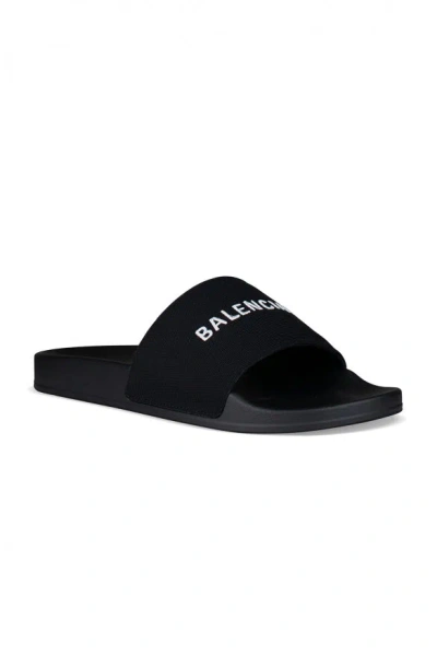 Balenciaga Logo-embroidered Pool Sliders In Black