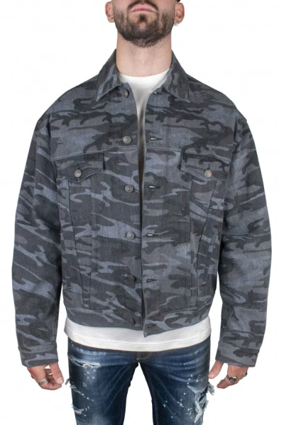 Balenciaga Camouflage-print Denim Jacket In Gray