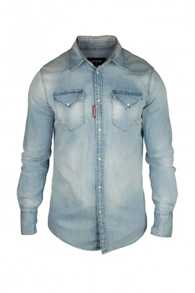 Dsquared2 Light Blue Cotton Denim Western Shirt In Blue