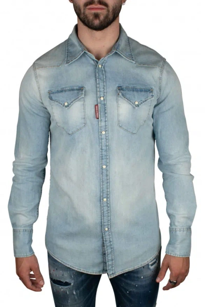 Dsquared2 Light Blue Cotton Denim Western Shirt In Blue