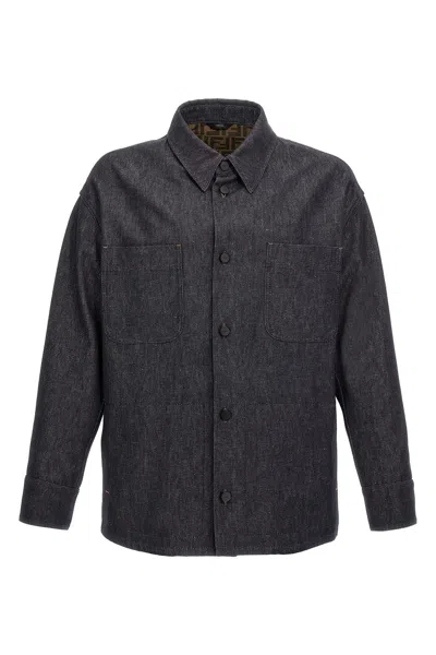 Fendi Dark Blue Denim Selleria Jacket In Blue