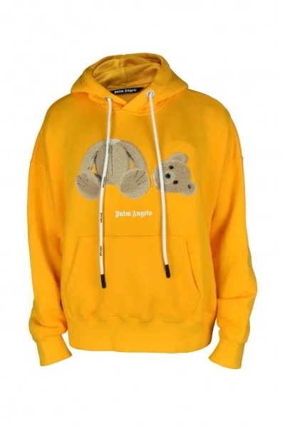 Palm Angels Bear Cotton Jersey Hoodie In Yellow