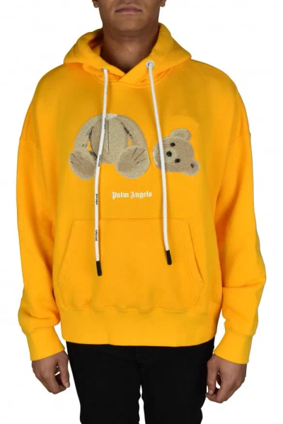 Palm Angels Bear Cotton Jersey Hoodie In Yellow
