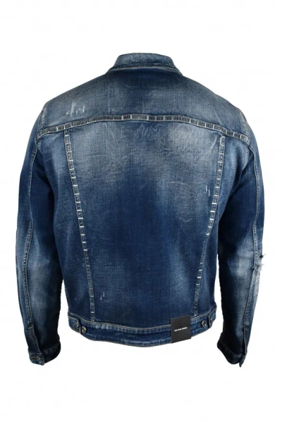 Dsquared2 Paint Splatter Printed Distressed Denim Jacket In Blue