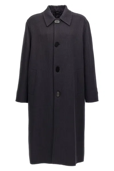Fendi Cappotto In Misto Lana Antracite Uomo In Blue