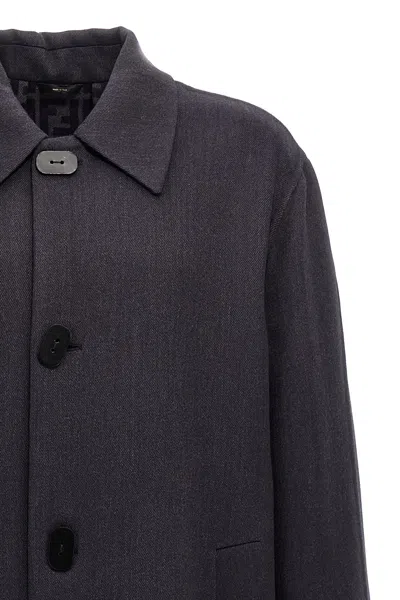 Fendi Cappotto In Misto Lana Antracite Uomo In Blue