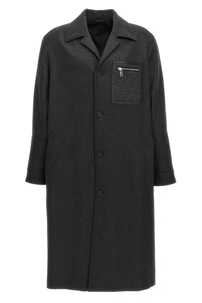 Fendi Single-breasted Cashmere Coat In Gray