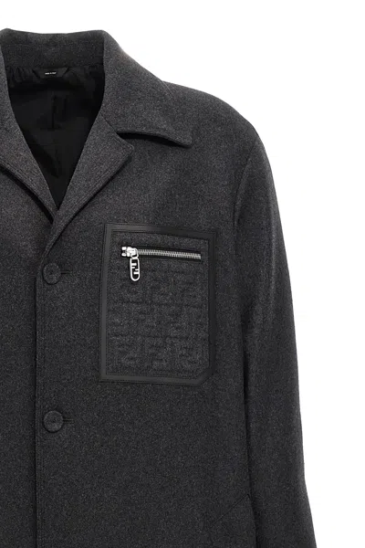 Fendi Single-breasted Cashmere Coat In Gray