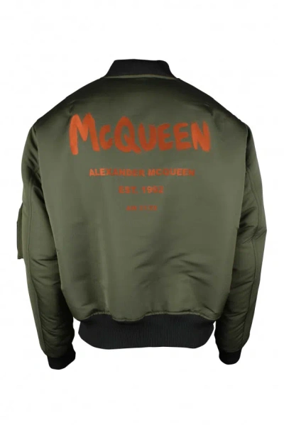 Alexander Mcqueen Logo Printed Zipped Bomber Jacket In Yellow