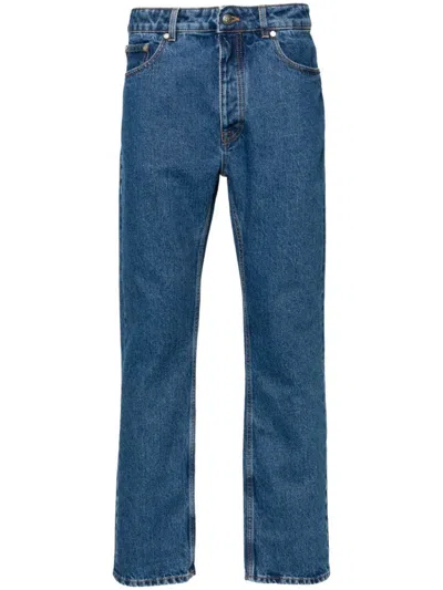 Palm Angels Monogram-embossed Straight-leg Jeans In Navy