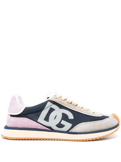 Dolce & Gabbana Cushion Sneakers With Mesh And Suede In Blue