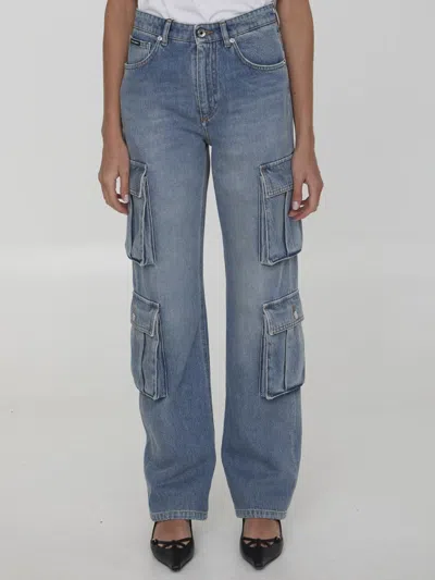 Dolce & Gabbana Multi-pocket Cargo Denim Trousers In Blue