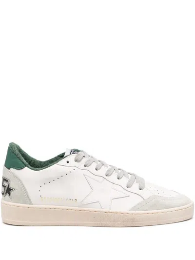 Golden Goose White Cow Leather Vamp Sneakers With Unique Used And Dirty Effect In White/ice/green