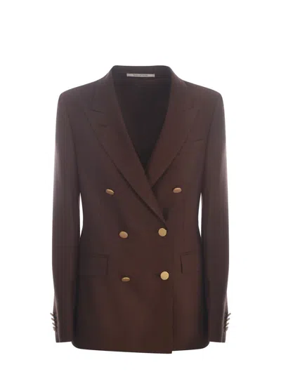 Tagliatore Double-breasted Brown Jacket In Linen Women In Brown