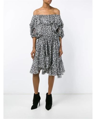 Faith Connexion Off-shoulder Leopard Print Silk Dress | ModeSens