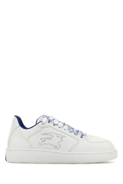 Burberry White Calf Leather Sneakers With Textured Tpu Sole In White