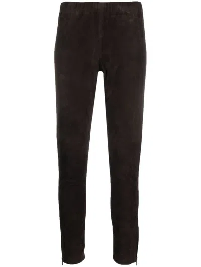 P.a.r.o.s.h Slim-cut Ankle-length Trousers In Goat Suede In Brown