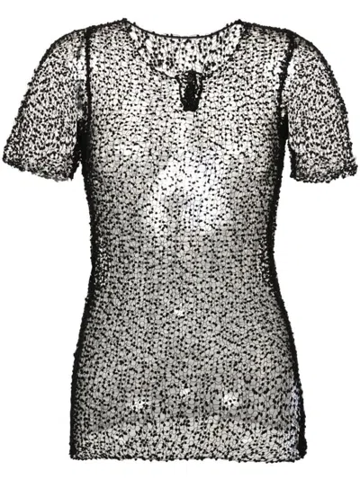 Maison Margiela Sheer Fabric Top With Polka Dot Embroidery In Black
