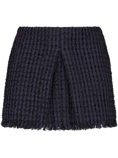 Dsquared2 Textured Fabric Fringe Hem Miniskirt With Front Slit In Navy Blue