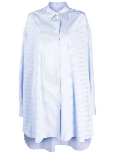 Maison Margiela Blue Striped Shirt In Cotton Poplin In White & Blue Stripes