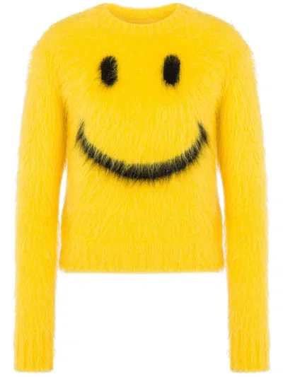Moschino Mohair Blend Knit Crewneck Sweater In Yellow