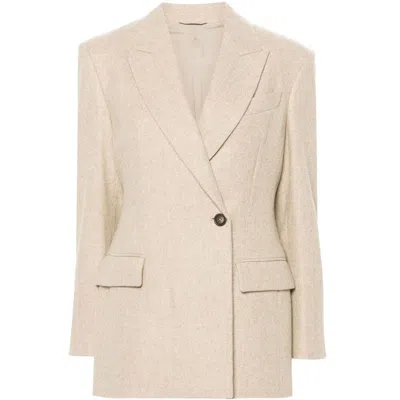 Brunello Cucinelli Peak-lapels Knitted Blazer In Beige
