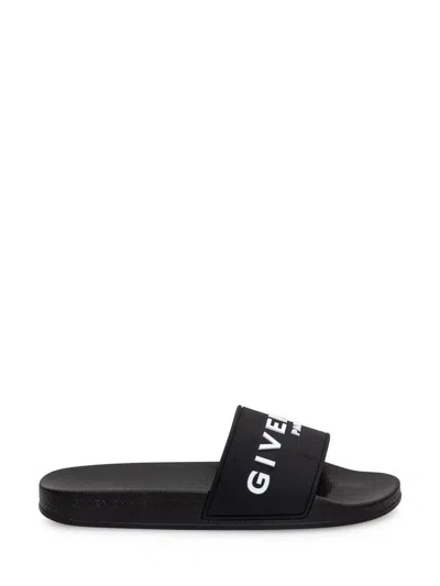 Givenchy Black Flat Slides With Logo In Polyurethane Man In Black