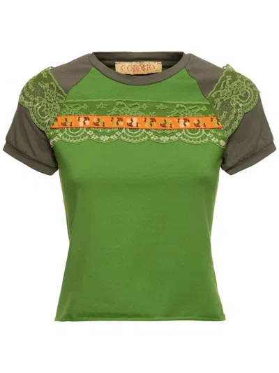 Shop Cormio Lace-panelling Raglan T-shirt In Green