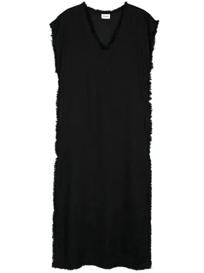 P.a.r.o.s.h Frayed Linen Midi Dress In Black
