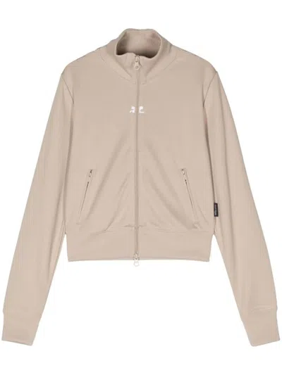 Courrèges Zip-up Interlock Track Jacket In Beige