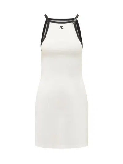 Shop Courrèges Buckl Contrast Dress In White