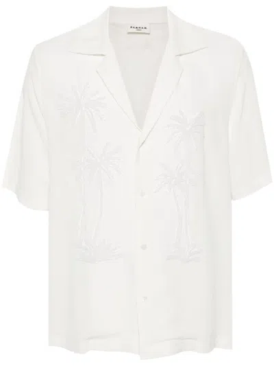 P.a.r.o.s.h Palm Tree Embellished Cuban Collar Shirt In White