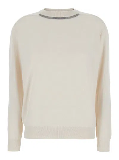 Brunello Cucinelli Embellished Ribbed Sweater In Beige