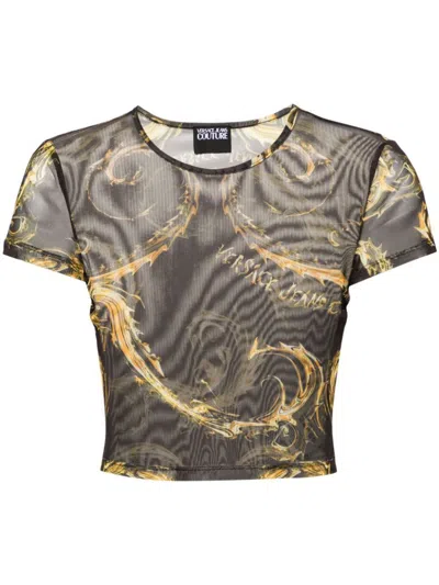 Versace Jeans Couture Chromo Couture-print Mesh T-shirt In Black