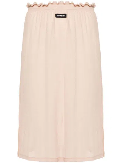Miu Miu Women Logo Patch Jersey Skirt In Cammeo