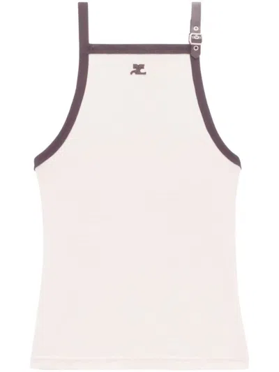 Courrèges Buckle-detail Cotton Tank Top In Lime Stone / Black