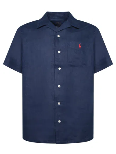 Polo Ralph Lauren Classic Fit Linen Camp Shirt Man Shirt Navy Blue Size L Linen In Blue