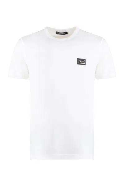 Dolce & Gabbana White Crewneck T-shirt With Logo Plate In Cotton Man In White