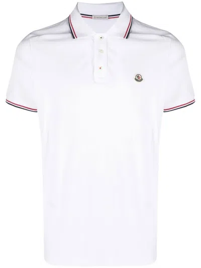 Moncler Classic White Cotton Polo With Signature Tri-color Trim In White