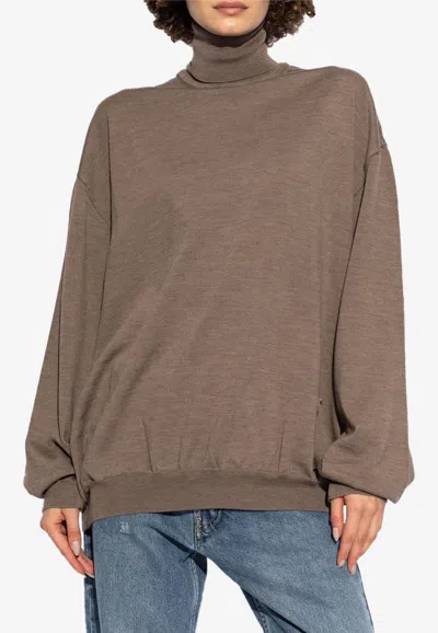 Moschino Wide-sleeves Virgin Wool Jumper In Brown