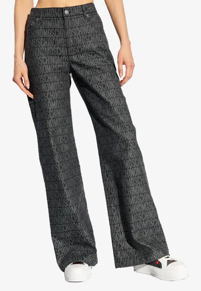 Moschino Monogram-jacquard Trousers In Gray