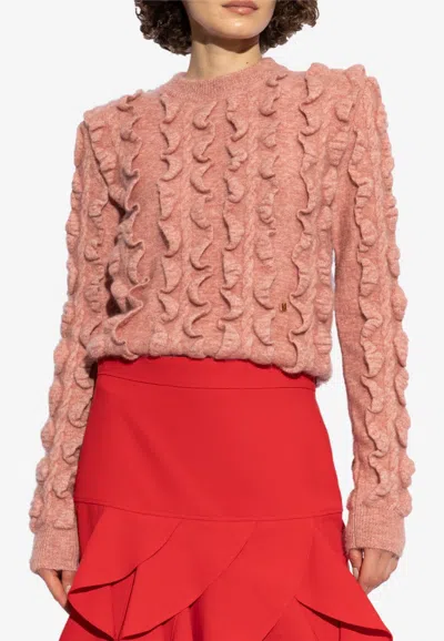 Moschino Ruffled Texture Wool Blend Sweater In Pink