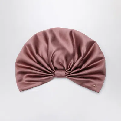 Valentino Wrap-around Silk Turban With Voluminous Effect In Beige And Gold In Pink
