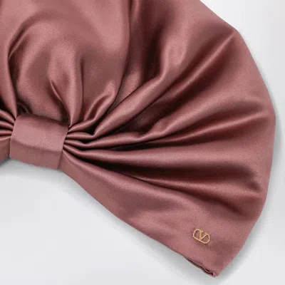 Valentino Wrap-around Silk Turban With Voluminous Effect In Beige And Gold In Pink