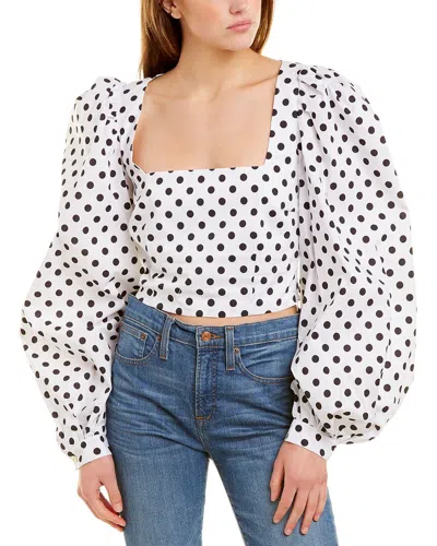 Caroline Constas Elliot Cropped Polka-dot Cotton-blend Poplin Blouse In White